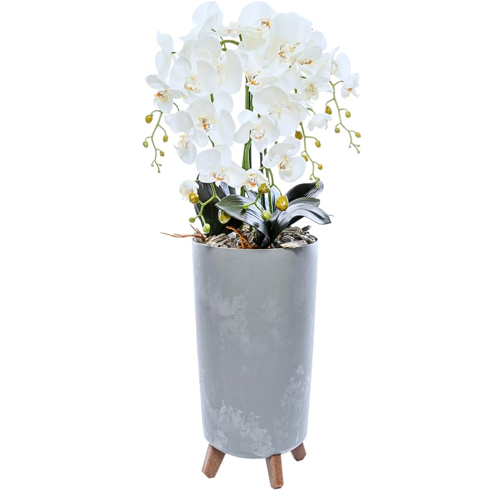 Kunstliche Orchidee weiß xxl im Topf Beton-Optik, 90x40cm groß, realistische Blüten Phalaenopsis, 4 Rispen | industrial, minimalistisch Arrangement, Kunstblumen wie Echt, Hochzeit, Heimdeko