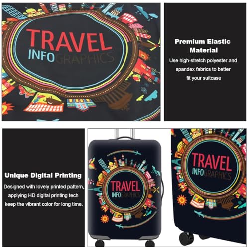 Image of Trolley Printed Cover Luggage Bag Polyester | Trolley Bags | Suitcase | Travel | Protector | Printed | Washable| Anti-Scratch (Black(NEW), 18-22 INCH (Small))