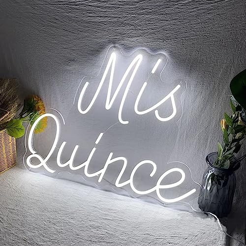 Image of Neon Signs Mis Quince Custom Led Neon Sign Light White Neon Light Birthday Gift,Wall Art Neon Led Light Up Signs for Bedroom Wall Decor Personalized Gifts for Her,Size:50cm