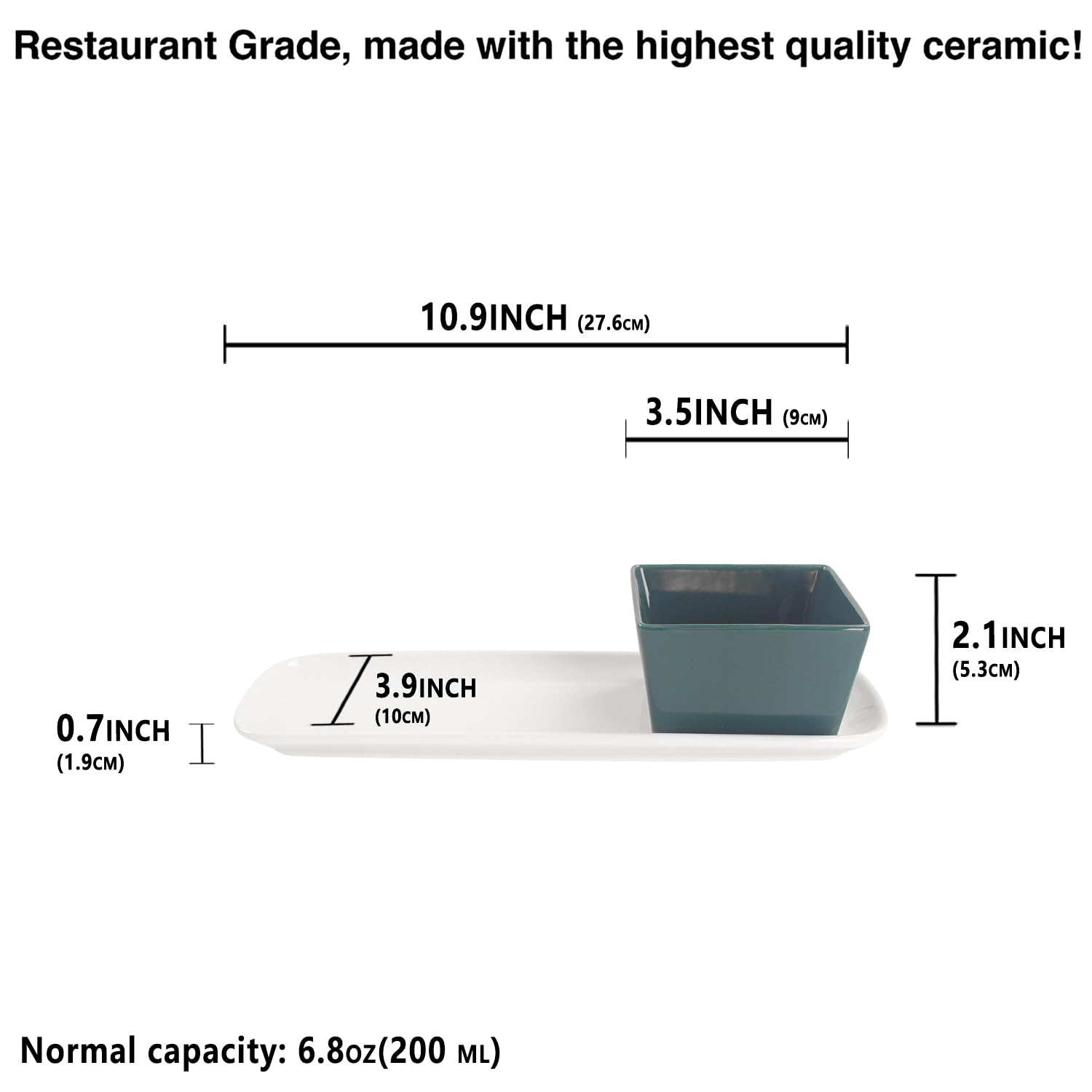 jinsongdafa Soup and Sandwich Plate Combo, 7 oz Dip/Soup Bowl with Salad Tray, Porcelain Breakfast Kitchen Plate Set Large Cereal Bowl, for Brunch or Dinner, Green Square bowl Combo
