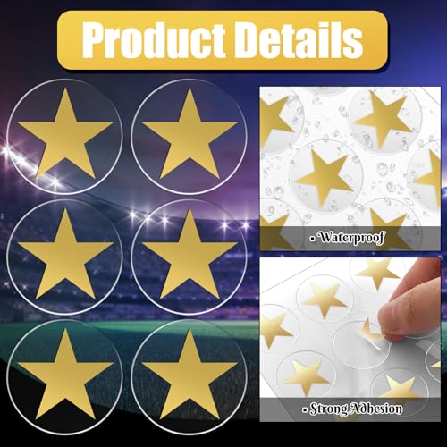 Image of Leinuosen Helmet Stickers Football Baseball Helmet Decals 1-1 /8 Inch Vinyl Sports Football Decals Self Adhesive Hockey Stickers for Hockey, Lacrosse, Batting(Clear Print Vintage Gold, Star)