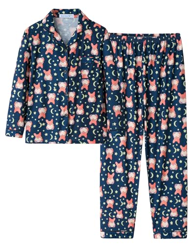 CYCHELRY Big Girls Cartoon Pajamas Set-2PCS Button Down Long Sleeve and Pants Teens PJS Set Size 6-16