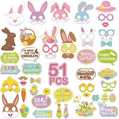 Yaaaaasss! Easter Party Supplies decorations-51 PCS Easter Photo Booth Props, Easter Party Favors, Spring Party Photo Booth Easter Egg Hunt Bunny Selfie Props