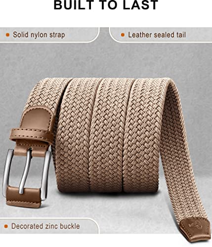BULLIANT Ceinture Homme, Tressée de Golf Ceinture Tissus Femme et Homme Ceinture Élastique 35mm(Beige-105cm/30-34" taille réglable) - Image 5