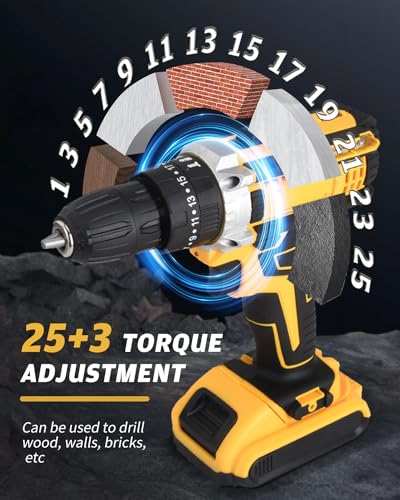 KALAHOL Cordless Drill Set 21V, 99PCS Electric Screwdriver Set with 2 Batteries 2000mAh, 25+3 Torque Cordless Hammer Drill, 42N.m Max, 2 Speed, LED Work Light for Home and Garden DIY Project - Image 4