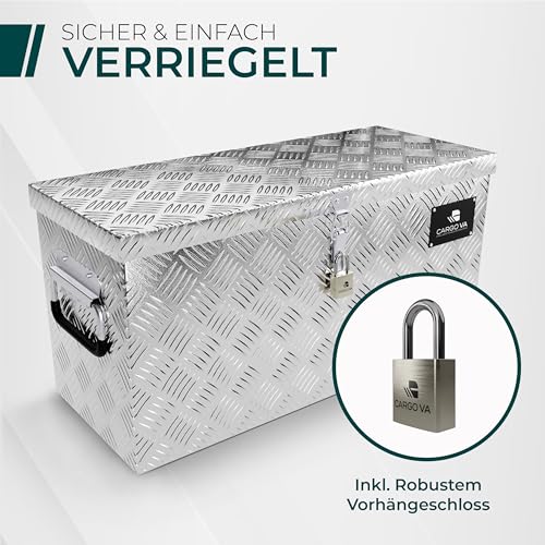 CargoVA - Wasserfeste Deichselbox - Mit Befestigung & Vorhängeschloss - Abschließbare Anhängerbox [50x17x20CM] - Transportbox