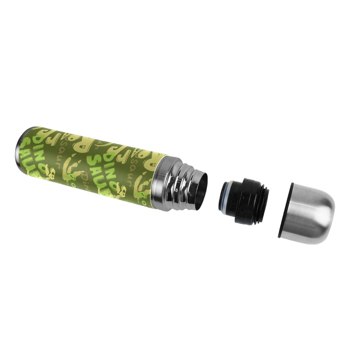 Reisebecher, Vakuum-isoliert, Edelstahl, doppelwandig, auslaufsicher, Tasse, Flaschen, Jurassic Period, Tiermotiv, Dinosaurier, Knochen, personalisierbar, bedruckt, echtes Leder, 500 ml