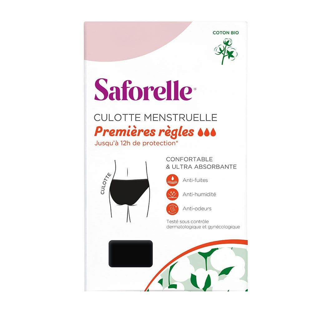 Saforelle - Ultra-absorbent panties 1st rules XXS Teens, Black, 1 Unité (Lot de 1)