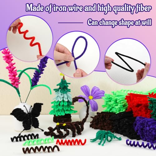 Image of Mnuizu 200Pcs Pipe Cleaners Chenille Stems Craft Pipe Cleaners Fuzzy Sticks | Fluffy Craft Pipe Cleaners for Arts & Crafts, Making Flowers, Animals, Home Decorations, Purple