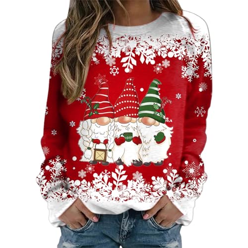 Genérico Jersey de Navidad para Mujer Camiseta Manga Larga Basic Blusas Tallas Grandes Pullover Deportivos Sudadera con Estampado Invierno Vestir Sudaderas