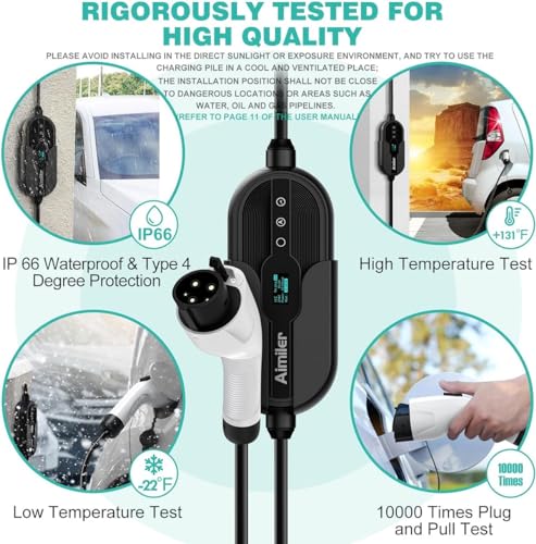 Aimiler ZA05-U007KXX-XXCA Level 2 Electric Vehicle (Ev) Charger(32Amp, 220V-240V, Nema 14-50 Plug), 25Ft Cable Etl Listed Portable Indoor/Outdoor Evse Sae J1772 Ev Car Charging Station W/Delay Timer thumb #5