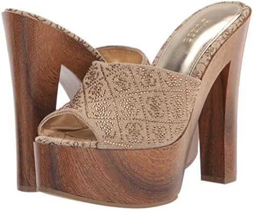 GUESS Women's GEMELY Heeled Sandal, Tan, 11 | Image 6