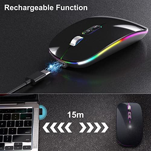 Image of OKIMO 【Upgrade】LED Wireless Mouse, Slim Silent Mouse 2.4G Portable Mobile Optical Office with USB & Type-c Receiver, 3 Adjustable DPI Levels for Notebook, PC, Laptop, Computer, MacBook (Galaxy Black)