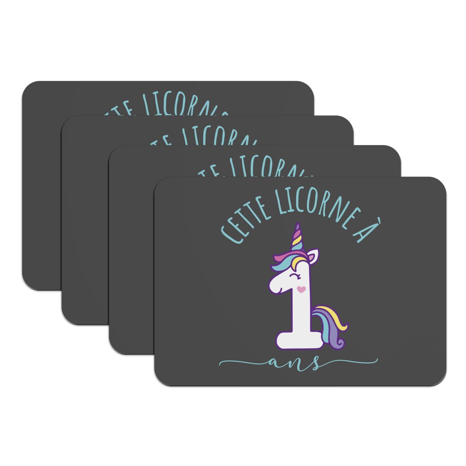 Set de table 39,5 x 28,5 cm caoutchouc noir lot de 4 licorne anniversaire