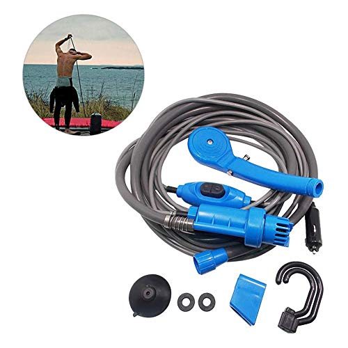 SUNJULY Ducha portátil Aire Libre, 12V Bomba de Ducha Universal para Acampar Juego de Lavado Aire Libre fácil de Instalar con línea Larga, Salida de Agua Grande para Viaje, Mascota, automóvil(Azul)