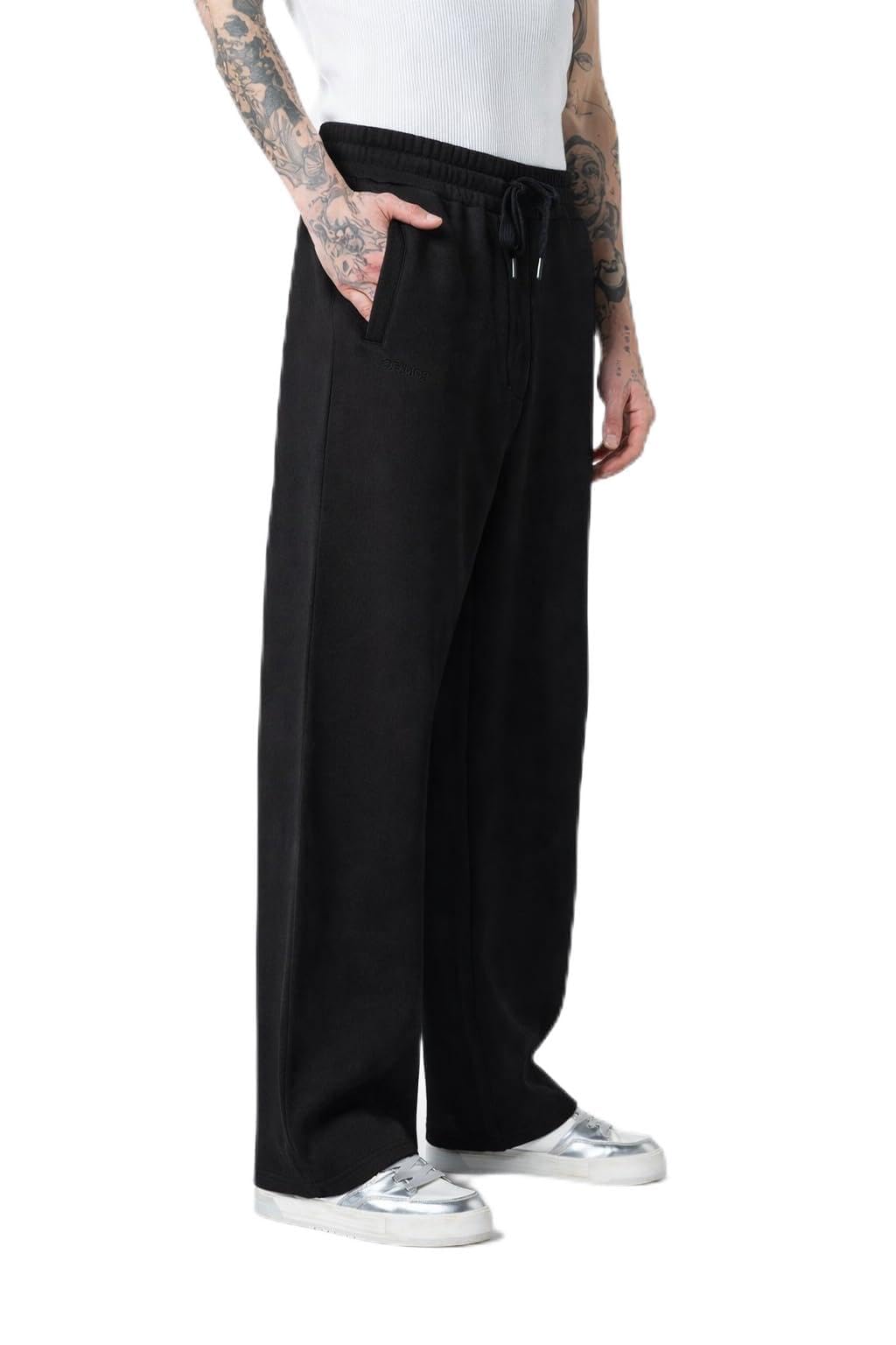 darkbuck Aesthetic Wide Leg Pants for Men | 280 GSM Baggy Streetwear Sweatpants | Oversized Track Pants with Elastic Waist | Black Relaxed Fit Bottoms for Men and Women-picture-51