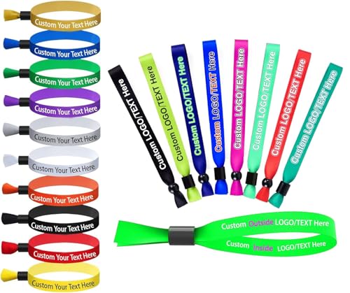 JJ GRADGOWN 1-1000 Pulseras de tela personalizadas, Pulseras de Identificación con Texto y Logotipo, Pulseras Personalizadas de identificación para Fiesta Eventos fiestas Comunión Boda