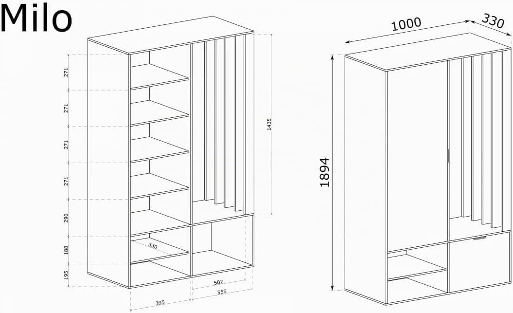 MINIO go for it - Ensemble de vestiaire Milo Armoire à Chaussures de 100 cm | Couleur : Artisan Chêne