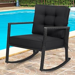 HAPPYGRILL Wicker Rocking Chair, Outdoor Patio Glider Chair with Heavy-Duty Frame, Thick Cushion, Rattan Rocking Chair for Backyard Garden Porch HAPPYGRILL Wicker Rocking Chair Outdoor Patio Glider Chair with Heavy Duty Frame Thick Cushion Rattan Rocking Chair for Backyard Garden Porch