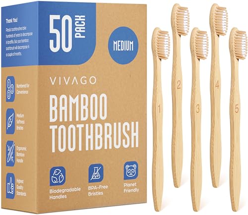 Image of VIVAGO Bamboo Toothbrushes - Medium Bristles Toothbrushes for Adults