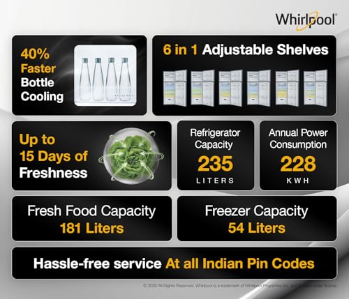 Image of Whirlpool 235 L 2 Star Frost-free inverter Double Door Refrigerator (NEO SP278 PRM LUNAR STEEL(2S, 2026 Model)-Y, 2026 Model)