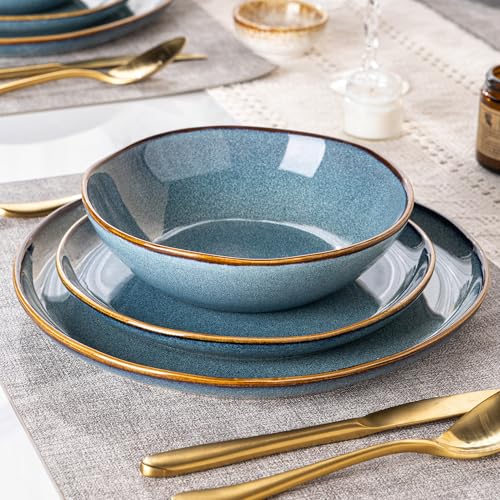 Image of AmorArc Ceramic Dinnerware Sets,Handmade Reactive Glaze Stoneware Plates and Bowls Sets,Highly Scratch Resistant | Dishwasher & Microwave Safe Dishes Set,Service for 4 (12pc)