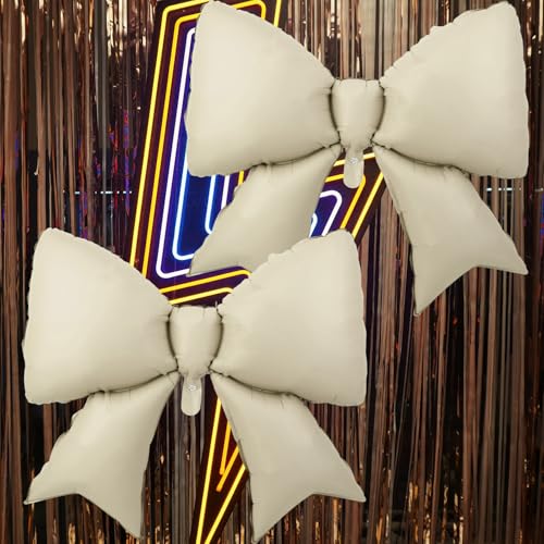 Image of 2pcs Large Bow Balloons, Bow Themed Party Decorations Elegant Coquette Balloons for Coquette Birthday Wedding Engagement Party Decoration (cream color)