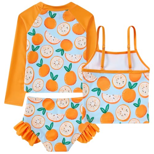 Image of Funnycokid Girls Swimsuit 3 Pieces Long Sleeve Rash Guard Set Tankini Bathing Suits Summer Kids Swimwear 3-10 Years