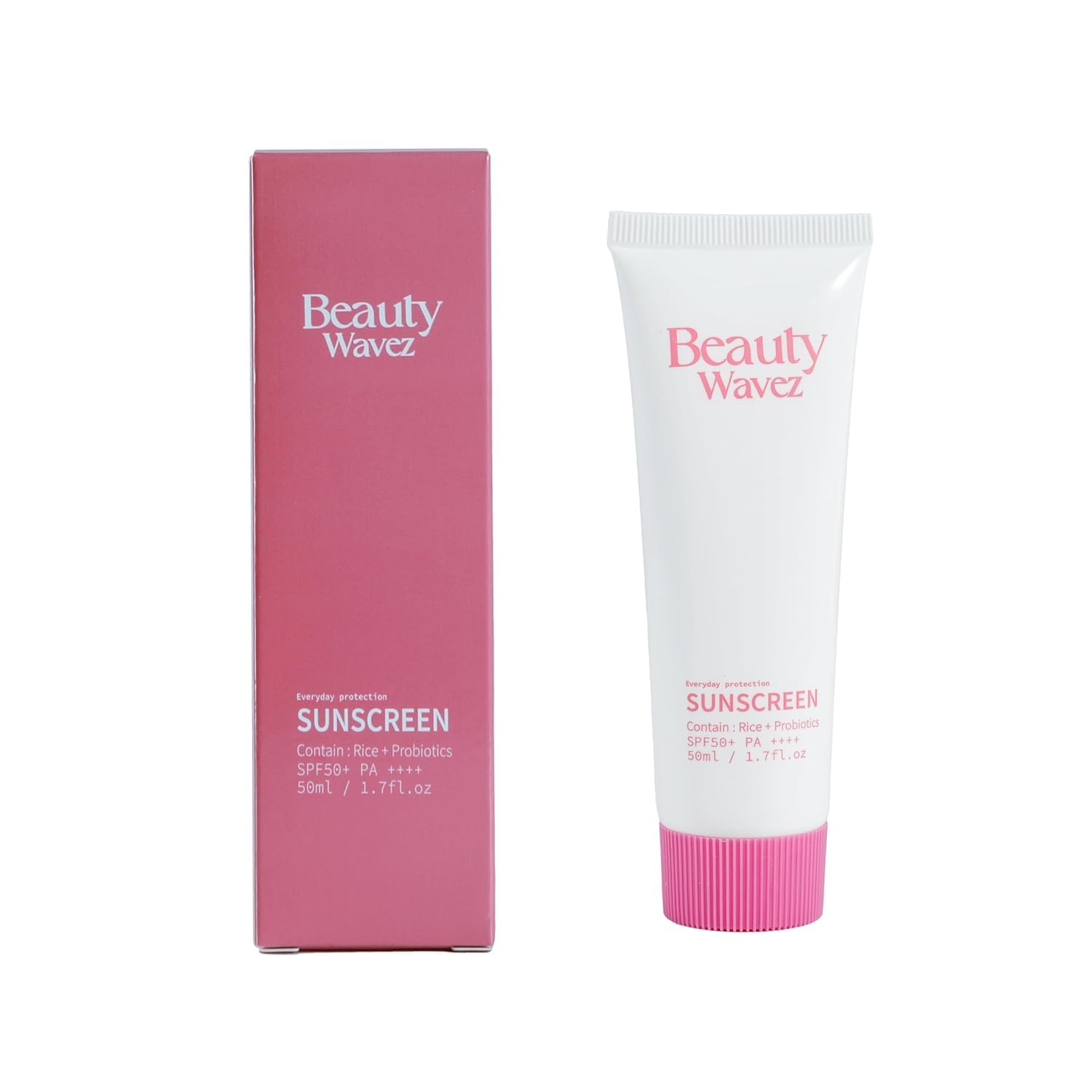 Beauty Wavez Organic Sunscreen SPF 50 - Broad Spectrum Waterproof Sunscreen with Rice and Probiotics for All Skin
