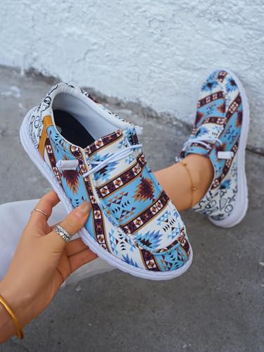 Unisex Aztec Pattern Canvas Loafers Elastic Strips Closure Slip-on Sneakers Comfort Easy-Walking Boat Couple Shoes Ultralight Breathable Sports Shoes for Women/Men Adults/Teenagers, Green/Blue/Yellow2