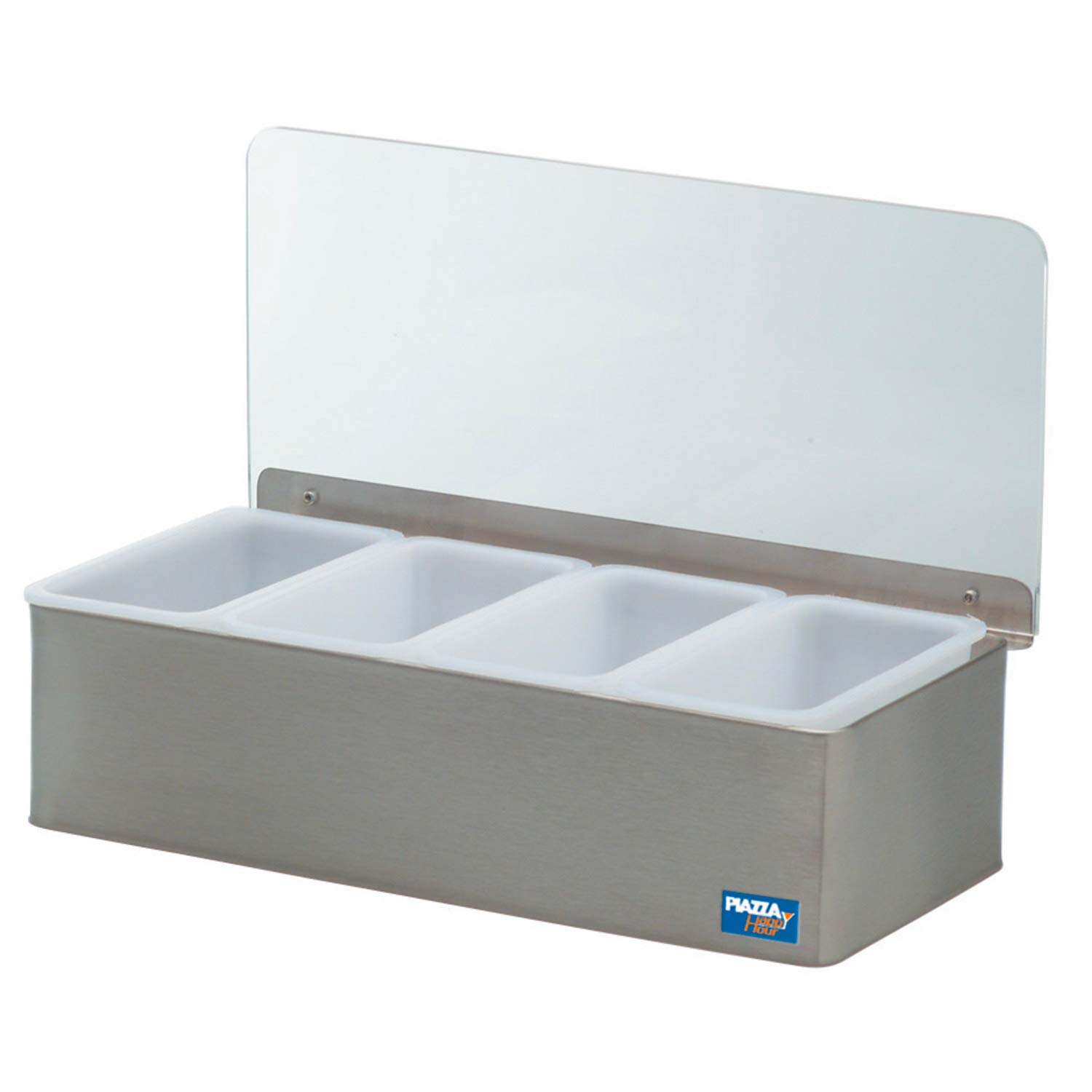 PIAZZA Portacondimenti con 4 Contenitori Rimovibili - Colore Grigio - in Acciaio Inox - Dimensione 30 x 14 x 9cm - Dispenser Portaspezie Per Tutti i Tipi di Cibo, Spezie, Condimenti