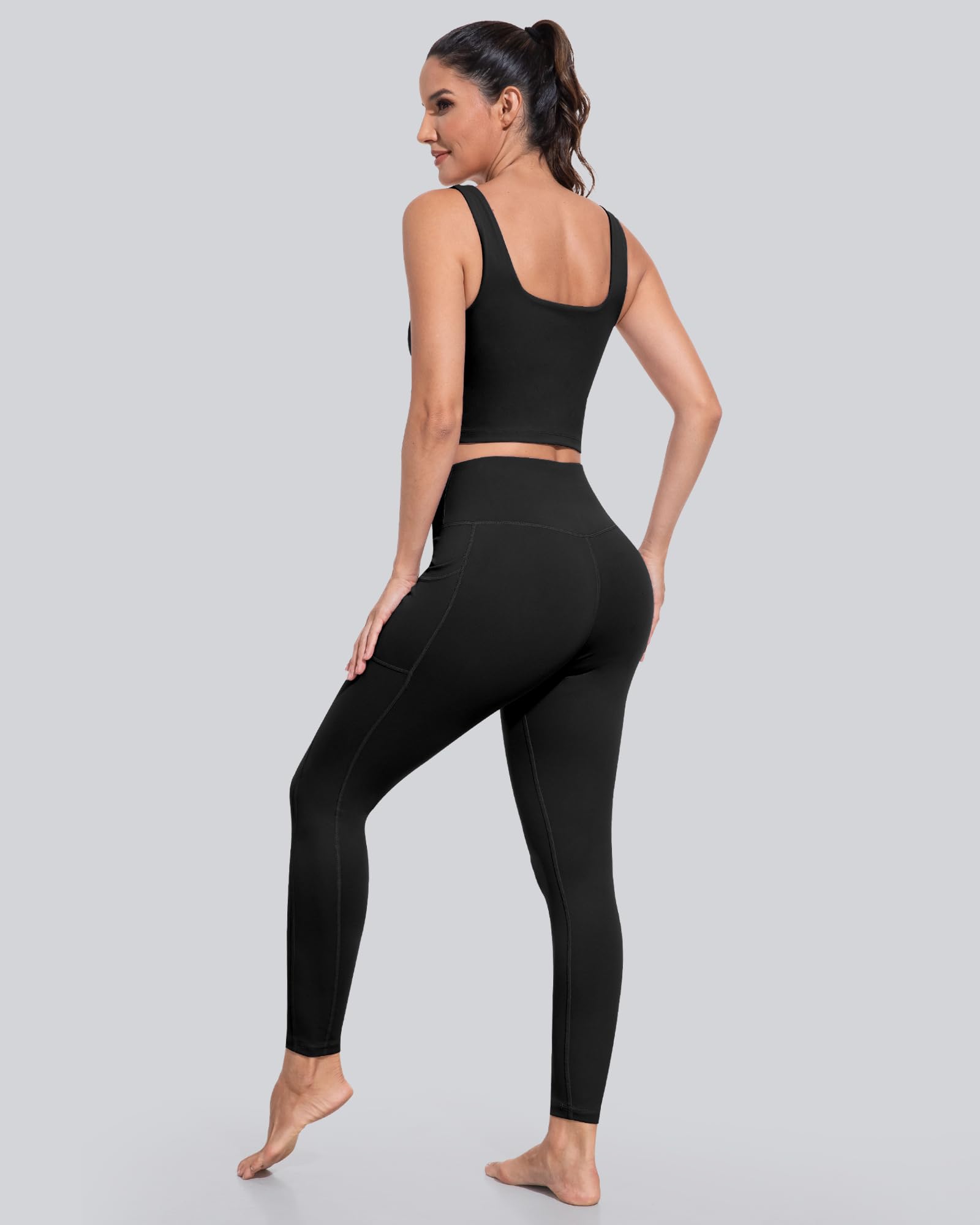 Chrleisure - Pack de 3 leggings con bolsillos para mujer, cintura alta, para control de vientre, entrenamiento y yoga
