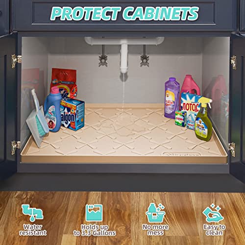 SIKADEER 22" x 19" Under Sink Mat Waterproof, Silicone Mat Kitchen Drawer Shelf and Cabinet Liner, Sink Protector for Kitchen Organizers and Storage, Boot Tray Pet Food Mats