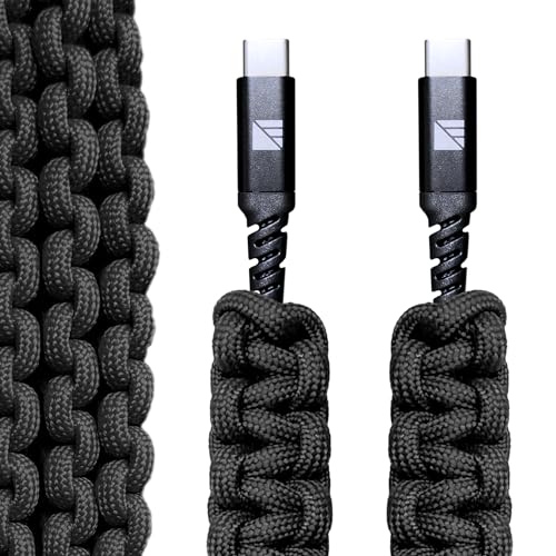 Cable de paracaídas Lightning a C y USB C a C 96W negro de alta velocidad
