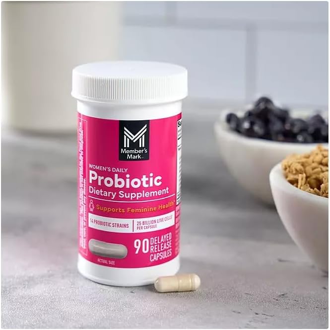 Members Mark Women's Daily Probiotic Supplement, 14 Strains, 25 Billion Live Cells, 90 Delayed Release Capsules