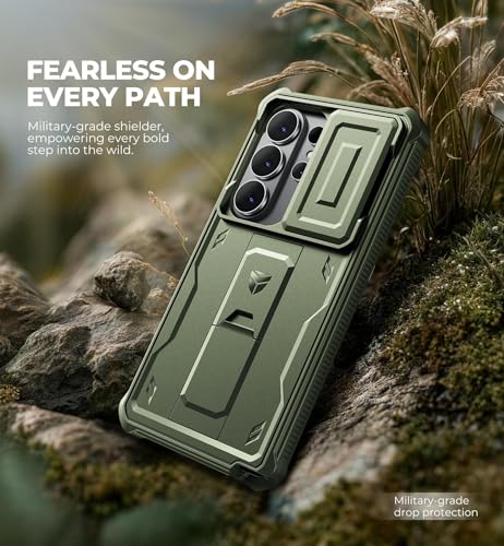 Image of Dexnor for Samsung Galaxy S26 Ultra Case with Upgraded Slide Camera Cover & 2 Front Frames & Built-in Screen Protector & Kickstand, Heavy-Duty Rugged Case Full-Body Protective Cover(2026),Army Green