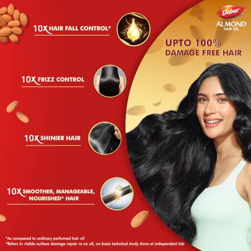 Image of Dabur Almond Hair Oil - 500ml | Provides Damage Protection | Non Sticky Formula | For Soft & Shiny Hair | With Almonds, Keratin Protein, Soya Protein & 10X Vitamin E (Pack of 2)