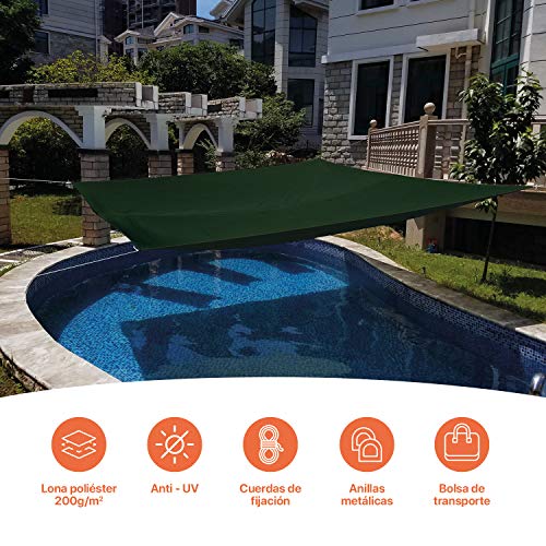 SmartSun Toldo Vela de jardín Anti-UV Repelente al Agua 3x2m Verde
