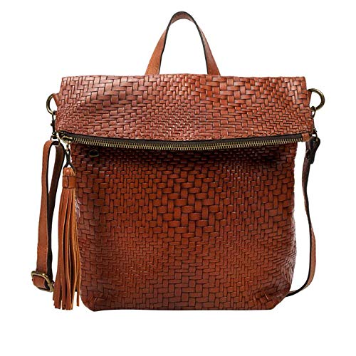 Patricia Nash Luzille Woven Leather Backpack Handbag Satchel Tan