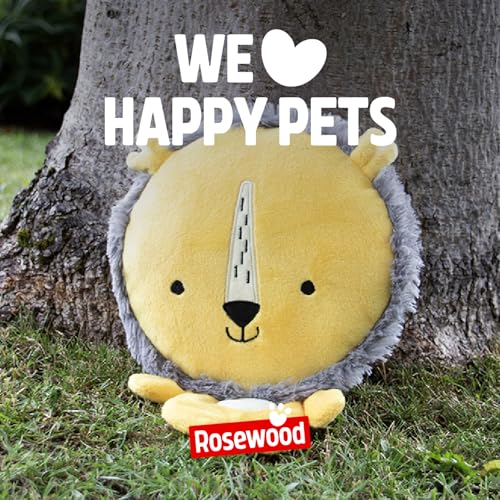 Rosewood Leo Lion Hundespielzeug – Weiches Plüschspielzeug mit Riesen-Quietscher & Knisterkörper – Interaktives Kuscheltier für Spiel, Spaß & Geborgenheit – Gelb