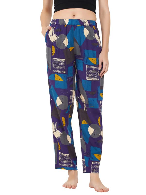 Image of Clovia Women's Cotton Print Me Pretty Pyjama In Purple