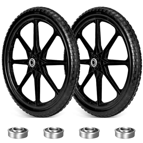20 Flat Free Wheelbarrow Wheels Tires- Compatible with rubbermaid Wheelbarrow Tires 5/8 and 3/4 Bearings Replacement for rubbermaid Cart Wheels Big Wheel Utility Carts Yard WheelBarrow Trailer