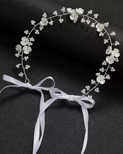 Girls First Communion Veils Set White Floral Wreath Veil Headpiece Pearl Bracelet Sock for 1st Communion Wedding4