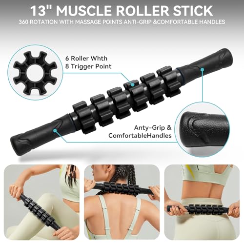 5 in1 Foam Roller Set for Deep Tissue Muscle Massage, High Density Fitness Exercise Foam Roller, Massage Roller, Massage Ball, Resistance Band, for Whole Body (Black) - Image 4