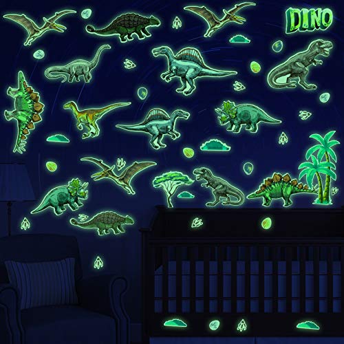 114 Pieces Dinosaur Wall Decals Glow In The Dark Dinosaur Wall Stickers Removable Dinosaur Wall Decor Dinosaur Wall Mural For Kids Nursery Living Room Classroom Birthday Decoration (Green Glow) #TOP2