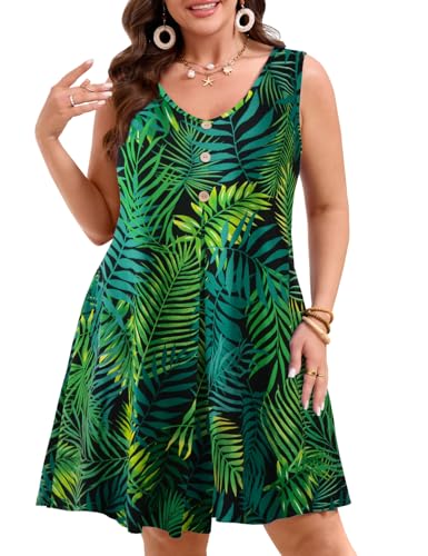 Image of JollieLovin Women Plus Size Summer Sundress Tank Sleeveless V Neck Beach Swing Dress Swimsuit Cover ups(L-5X)