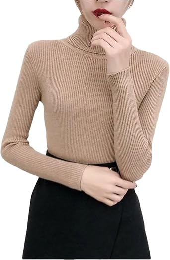 Women Autumn Winter Knitted Jumper Tops Turtleneck Pullovers Sweaters Long Sleeve Tight Sweater kaqi L