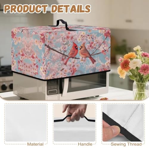 Image of Microwave Dust Cover Toaster Oven Dustproof Cover Stain-Resistant Oil-Proof Smart Oven Protector for Kitchen Countertop, L, Northern Cardinal Red Bird Pink Flower Print