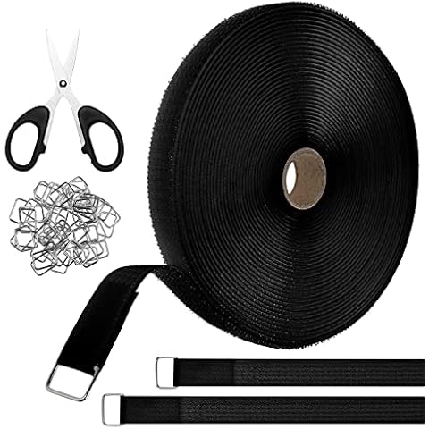 Nearockle 36ft Hook and Loop Straps, Adjustable Cut-to-Length Cable Straps, 3/4 Inch Reusable Nylon Fastening Tape Cable Ties for Organizer or Storage with 50 Metal Buckles and Scissors (Black) Cover