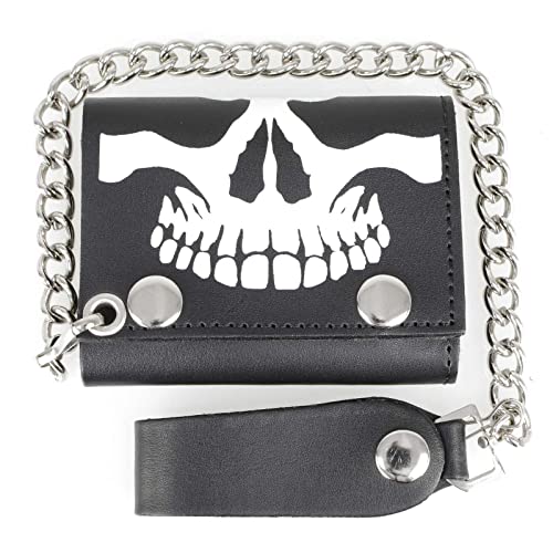 Image of Milwaukee Leather MLW7889 Men's 7.5 inch Black Premium Leather Soft Biker Wallet - Bi-Fold Anti-Theft Stainless Steel Chain